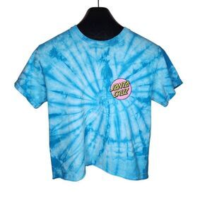Vintage Y2K Santa Cruz Skateboards Tie Dye Tshirt Womens S Blue Cropped